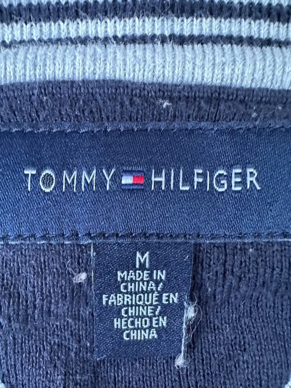 Tommy Hilfiger Men's Crewneck Sweater Gray Cotton Knit Flag Logo Size M